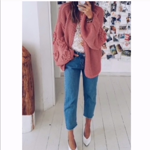 Balloon Sleeve Knit Cardigan - PINK - Picture 5 of 9